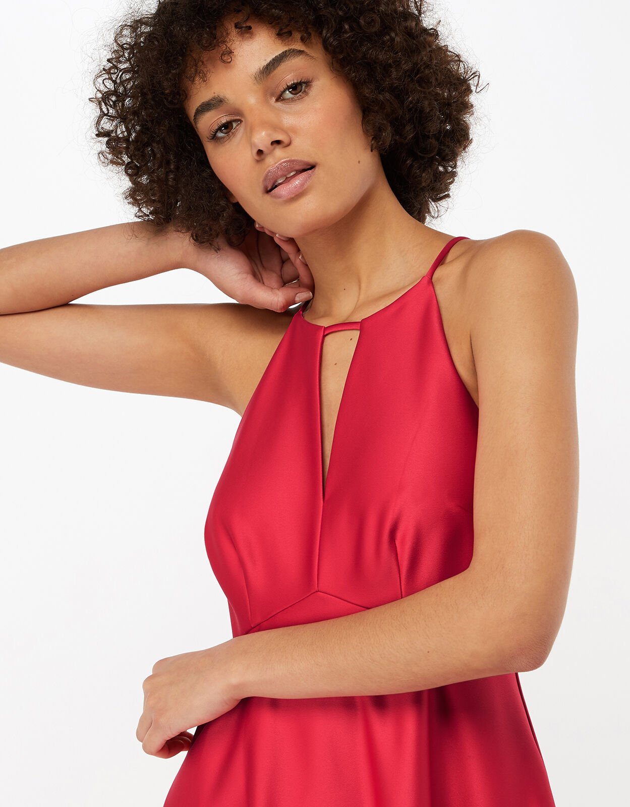 Sara Fit-and-Flare Satin Dress Orange