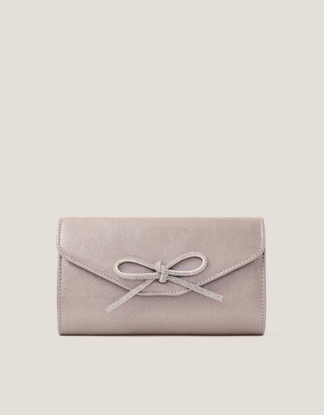 Sia Diamante Bow Clutch Bag, DARK SILVER (DARK SILVER), large