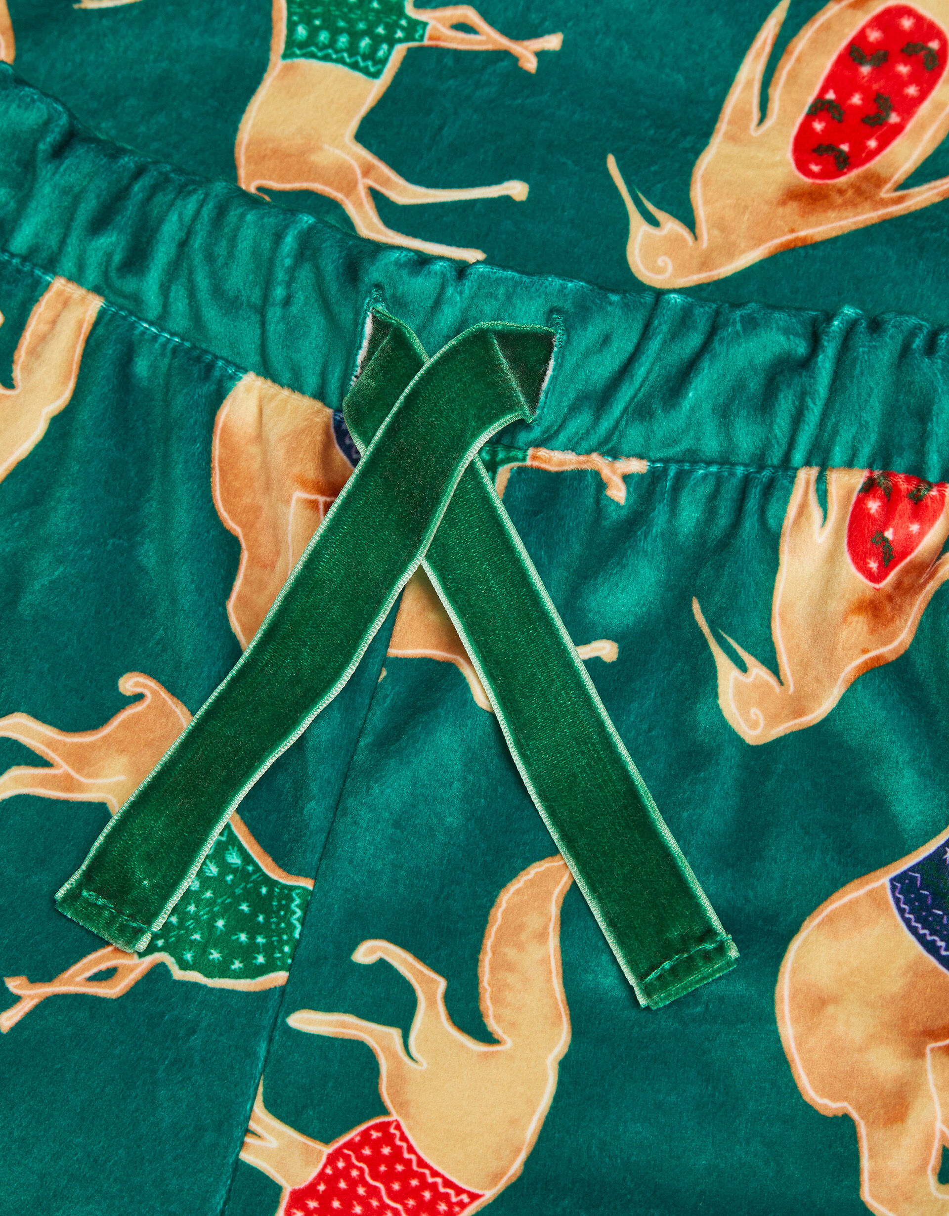 Velour Festive Animal Print Long Pyjamas Set Green Nightwear Slippers Monsoon Global