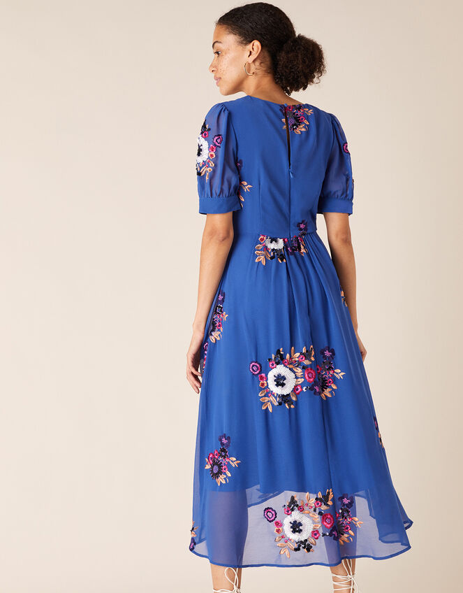 Lucia Floral Sequin Tea Dress, Blue (BLUE), large