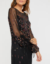 Stephanie Star Embellished Short Dress, Black (BLACK), large
