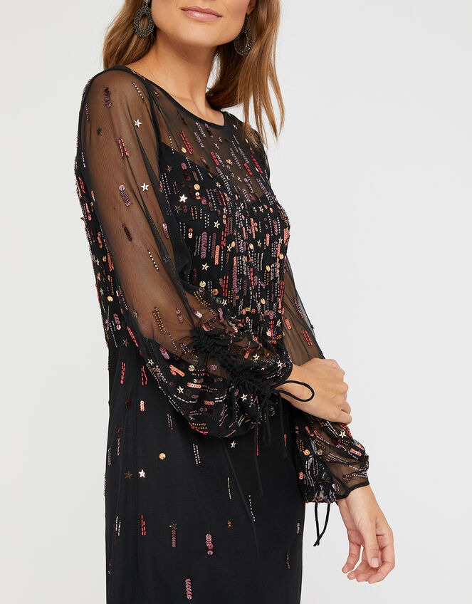 Stephanie Star Embellished Short Dress, Black (BLACK), large
