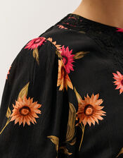 Fallon Floral Print Lace Midi Dress, Black (BLACK), large