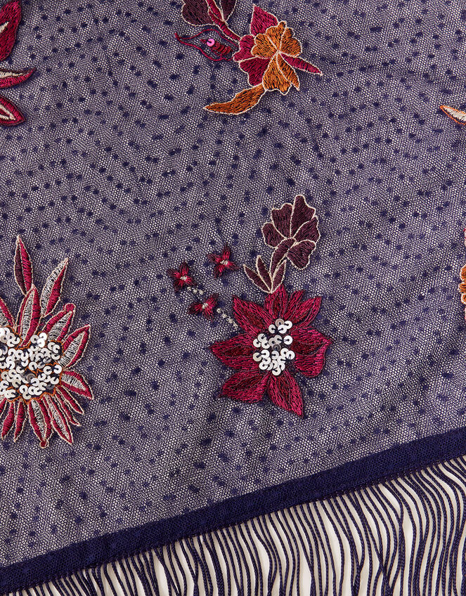 Embroidered Occasion Scarf, Blue (NAVY), large