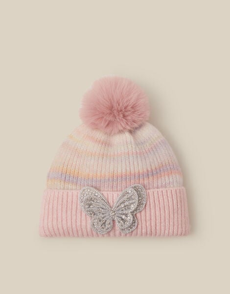 Butterfly Stripe Beanie Hat, Multi (MULTI), large