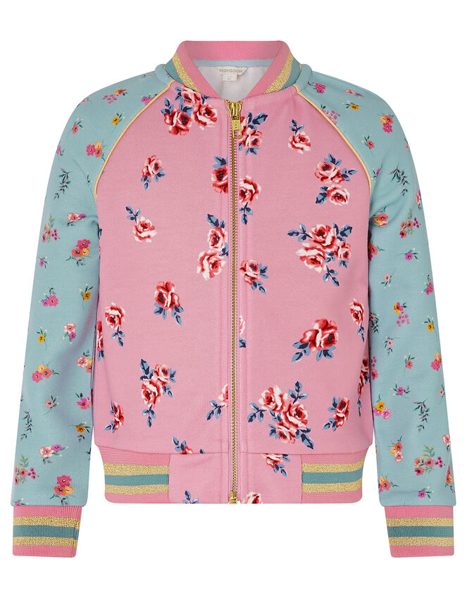 Sequin Horse Ditsy Floral Bomber Jacket, Blue (BLUE), large