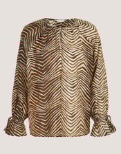 Pippa Animal Print Blouse, Green (KHAKI), large