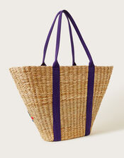 Large Embroidered Straw Basket Bag, , large