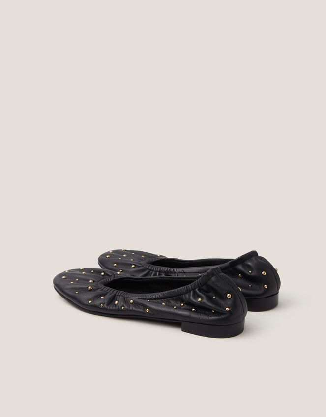 Mila Leather Stud Ballet Pumps, Black (BLACK), large