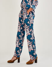 Mackenzie Print Trousers in Linen Blend, Teal (TEAL), large