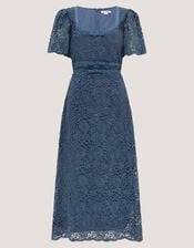 Regina Short Sleeve Lace Midi Dress, Blue (PETROL), large
