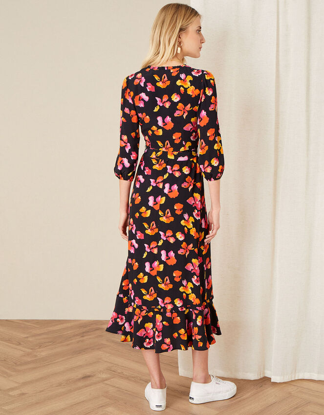 Yazmin Floral Wrap Dress, Black (BLACK), large
