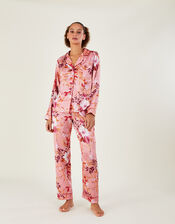 Foil Floral Print Satin Pyjama Set, Pink (PINK), large