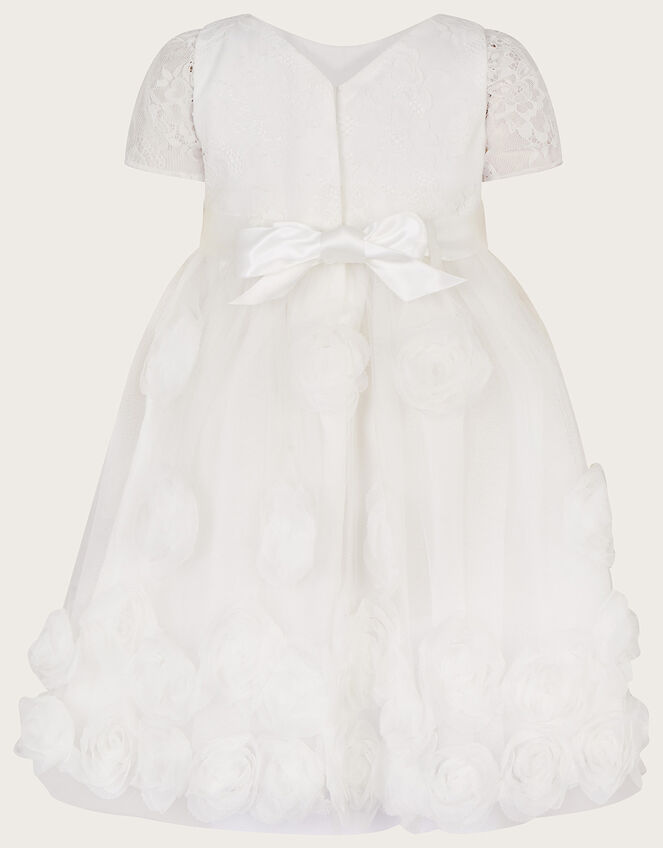 Baby 3D Roses Christening Dress, White (WHITE), large