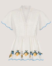 Luna Lemon Embroidered Jersey Top, Ivory (IVORY), large