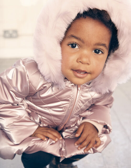 Baby Metallic Frill Puffball Coat Pink, Baby Girl Winter Coats Monsoon