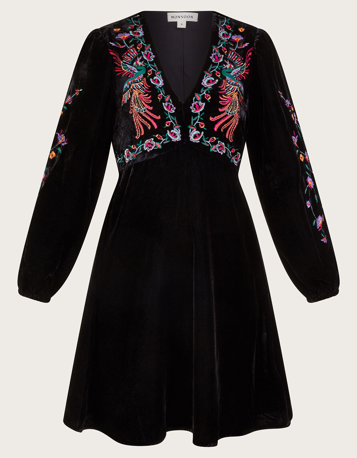 Verina Velvet Embroidered Dress Black