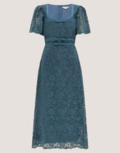 Regina Short Sleeve Lace Midi Dress, Blue (PETROL), large
