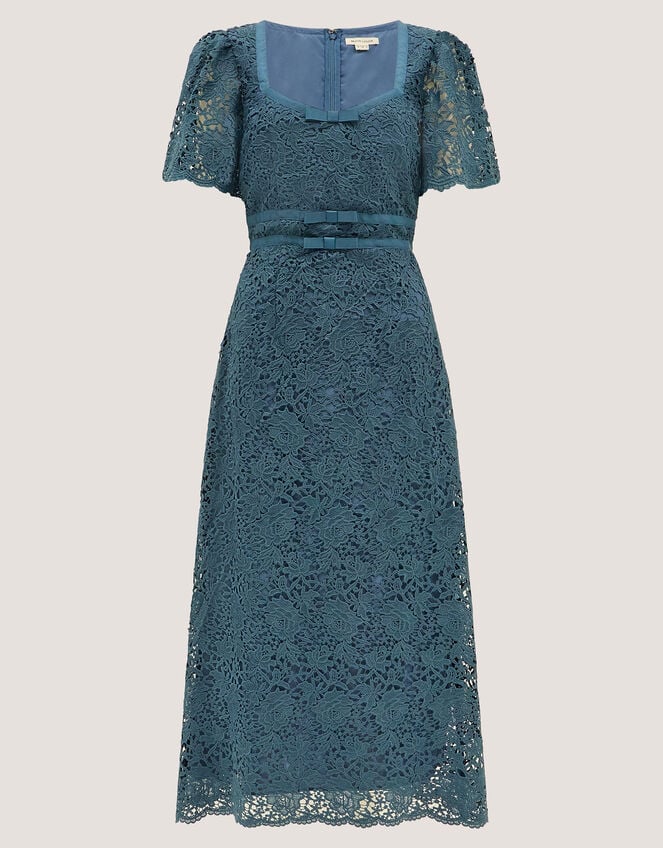 Regina Short Sleeve Lace Midi Dress, Blue (PETROL), large