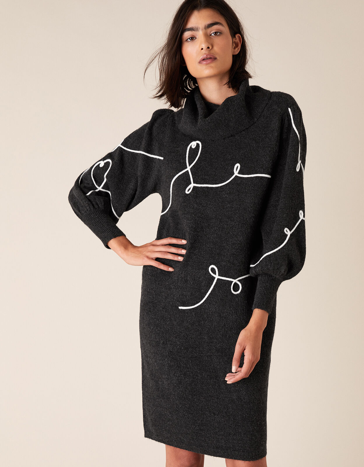 Cornelli Heart Knit Dress Grey Day Dresses Monsoon Global