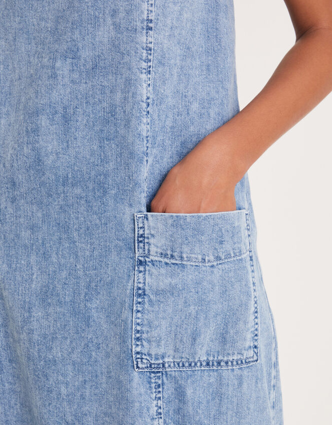 Sian Denim Pinafore Midi Dress, Blue (DENIM BLUE), large
