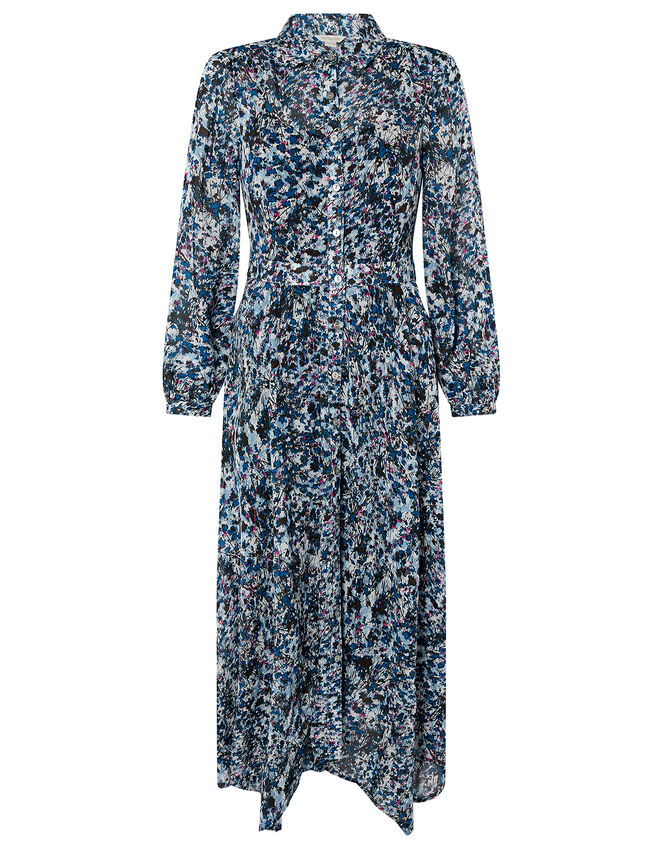 Printed Hanky Hem Shirt Dress in Sustainable Viscose , Blue (BLUE), large