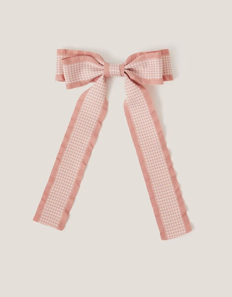 Frilly Houndstooth Bow Hair Clip, , large