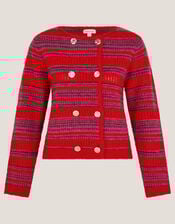 Starla Stripe Double Breasted Cardigan, Red (RED), large
