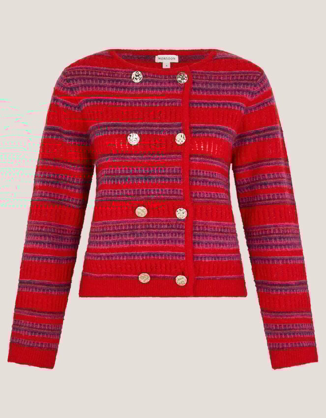 Starla Stripe Double Breasted Cardigan, Red (RED), large