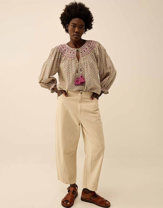 East Alina Floral Printed Smocking Top, Brown (BROWN), large