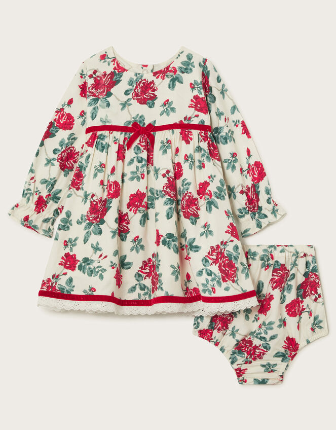 Newborn Long Sleeve Floral Dress and Briefs Set, Red (RED), large