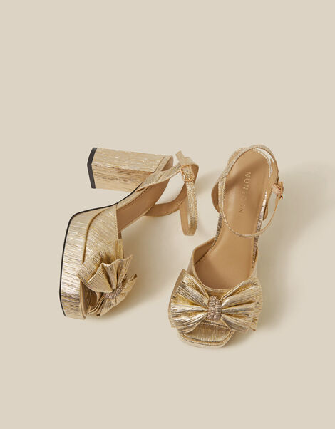 Iona Bow Platform Heels, Gold (GOLD), large