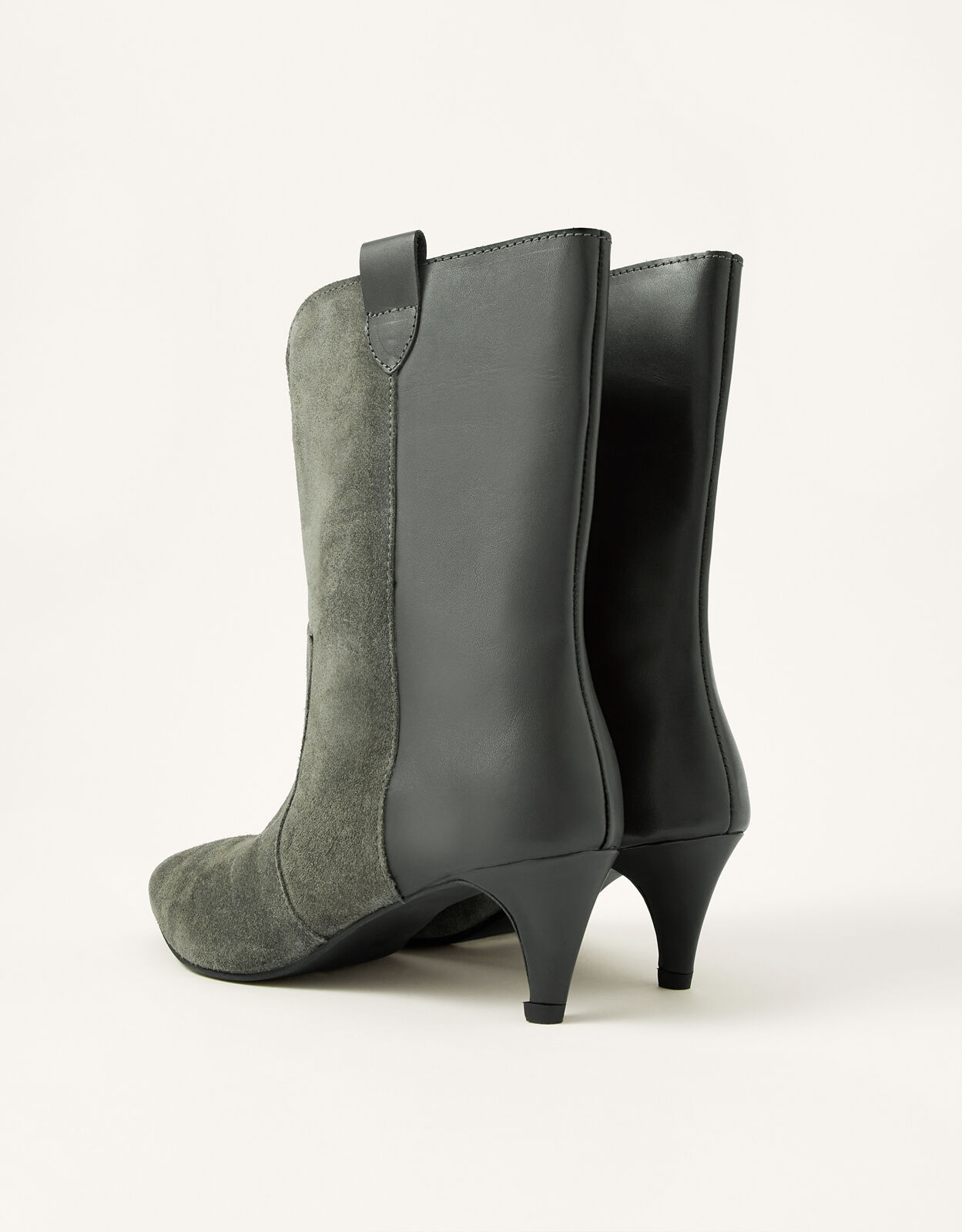 Winnie Western Mid Calf Leather Boots Grey