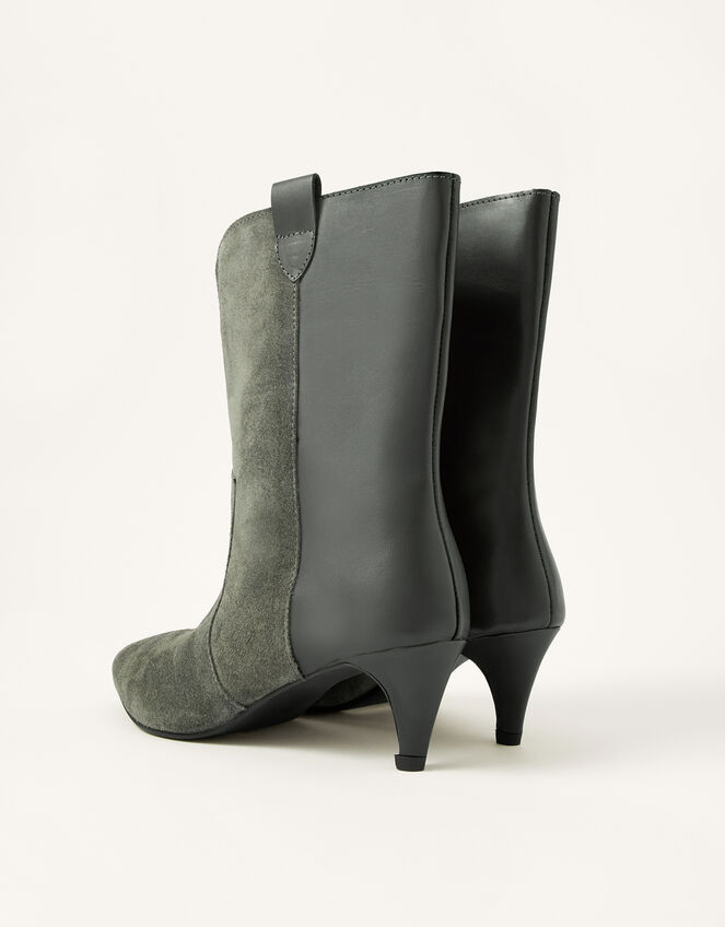 Winnie Western Mid-Calf Leather Boots, Grey (GREY), large