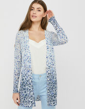 Poppy Floral Longline Cardigan in Linen Blend, Blue (BLUE), large