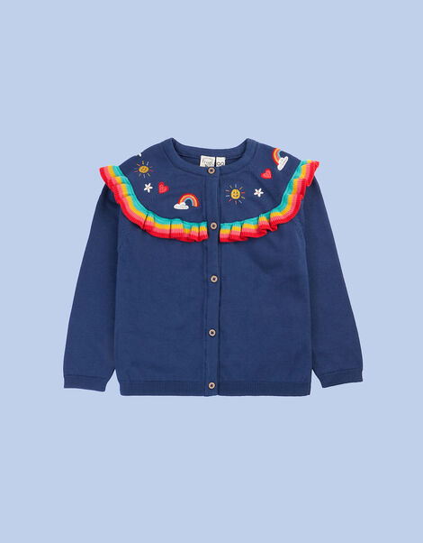 Frugi Romi Rainbow Ruffle Cardigan, Blue (NAVY), large