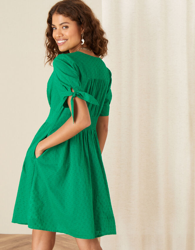 Button-Through Puff Sleeve Dress, Green (GREEN), large
