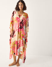 Iris Floral Print Maxi Kaftan, Orange (CORAL), large