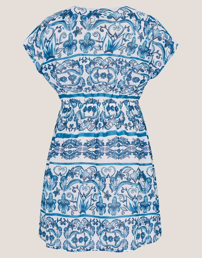 Ornate Floral Print Kaftan Dress, Blue (BLUE), large