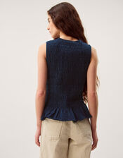 Steff Sleeveless Smocked Jersey Top, Blue (NAVY), large