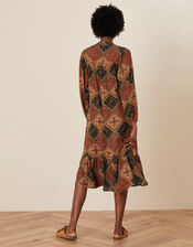 Shea Scarf Print Tunic Dress, Brown (BROWN), large