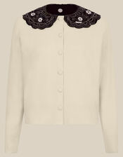 Monsoon x Queens of Archive Coco Sequin Collar Cardigan​, Ivory (IVORY), large