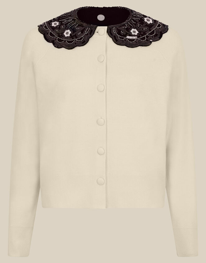 Monsoon x Queens of Archive Coco Sequin Collar Cardigan​, Ivory (IVORY), large