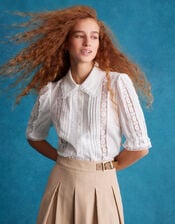 Annette Puff Sleeve Lace Shirt, White (WHITE), large