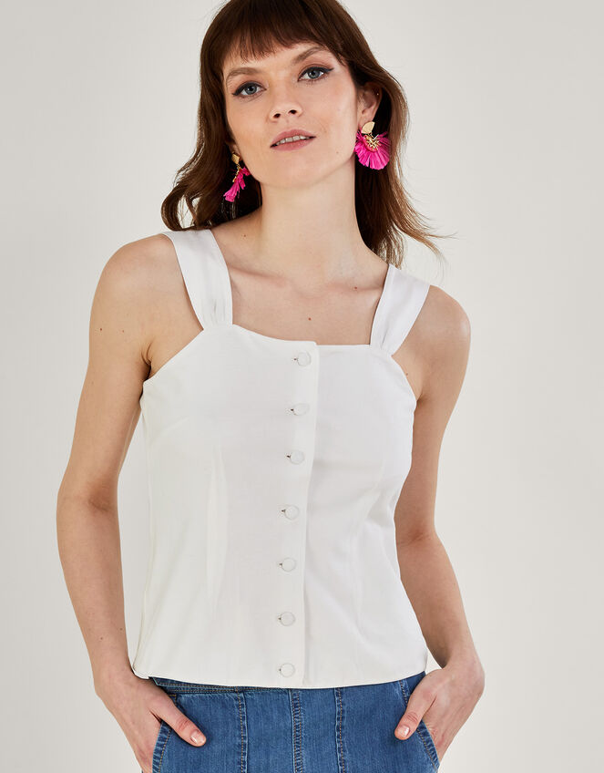 Button-Through Cami Top, Ivory (IVORY), large