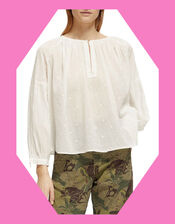 Scotch and Soda Button Neckline Dobby Blouse, White (WHITE), large