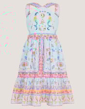 Mermaid Print Halter Dress, Blue (BLUE), large