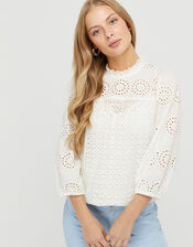 Rachel Broderie Lace Blouse, Ivory (IVORY), large
