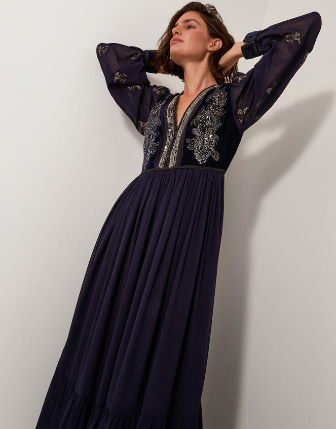 Joanna Velvet Embellished Maxi Dress, Blue (NAVY), large