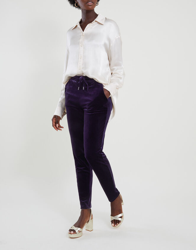 Velvet Tapered Trousers , Purple (PURPLE), large